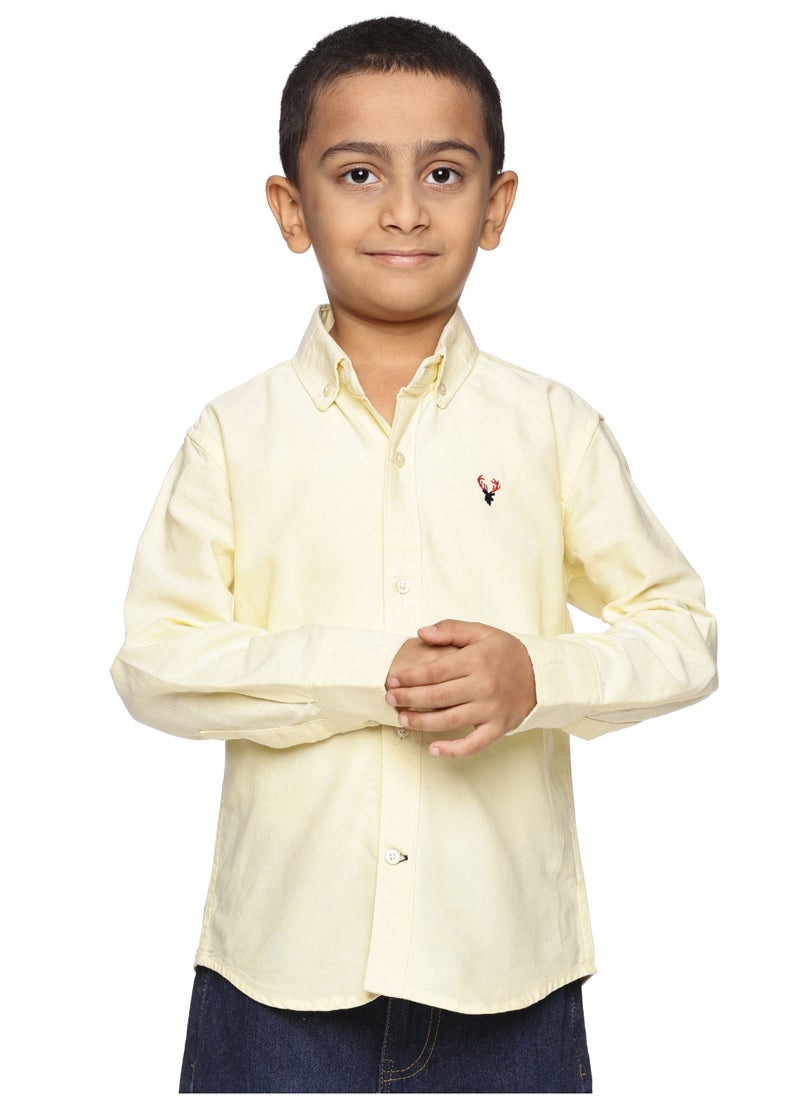 Boys' Long Sleeve Oxford Dress Shirt | Kids Classic Formal Button Down Shirt | Collared Neck Cotton Shirt - Yellow