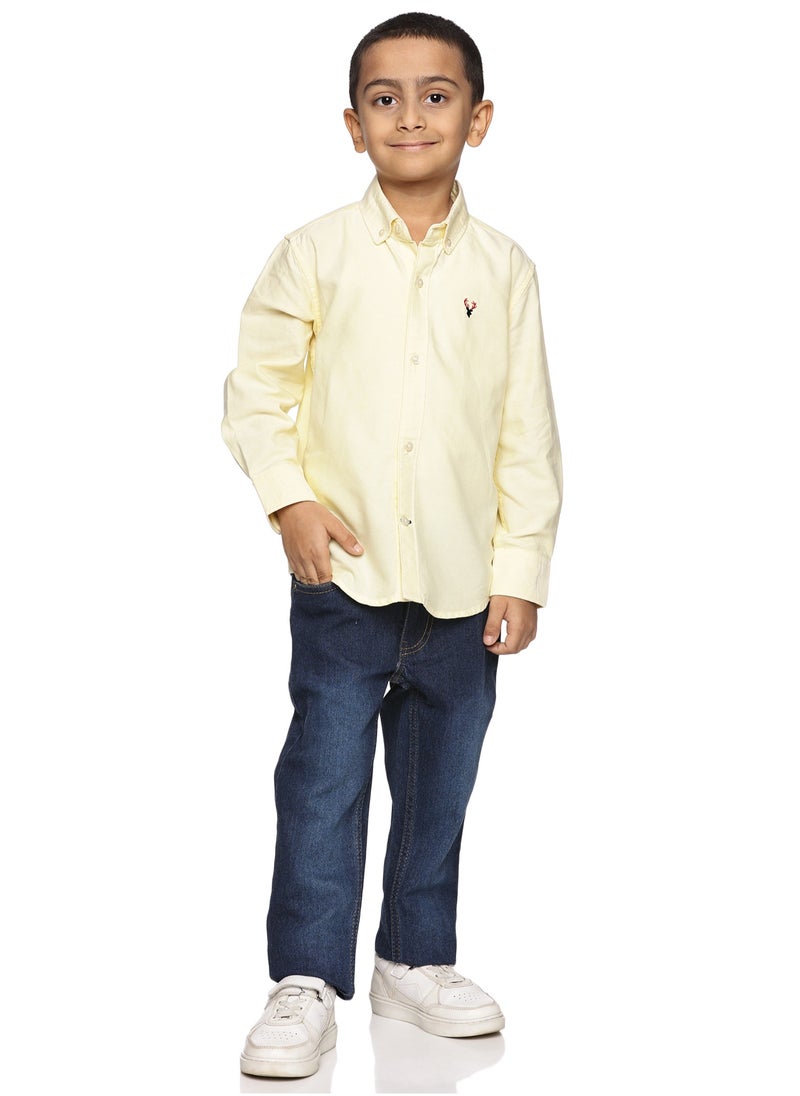 Boys' Long Sleeve Oxford Dress Shirt | Kids Classic Formal Button Down Shirt | Collared Neck Cotton Shirt - Yellow