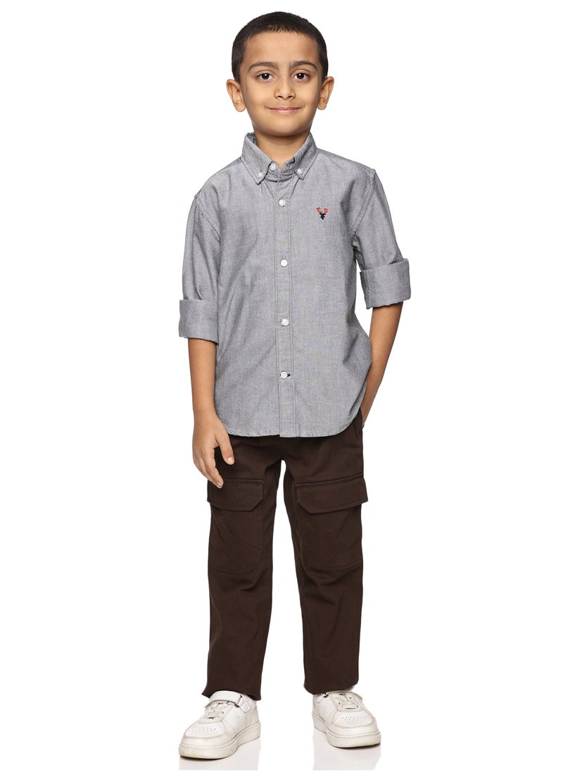 Boys' Long Sleeve Oxford Dress Shirt | Kids Classic Formal Button Down Shirt | Collared Neck Cotton Shirt