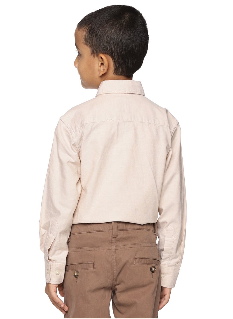 Boys' Long Sleeve Oxford Dress Shirt | Kids Classic Formal Button Down Shirt | Collared Neck Cotton Shirt - Beige