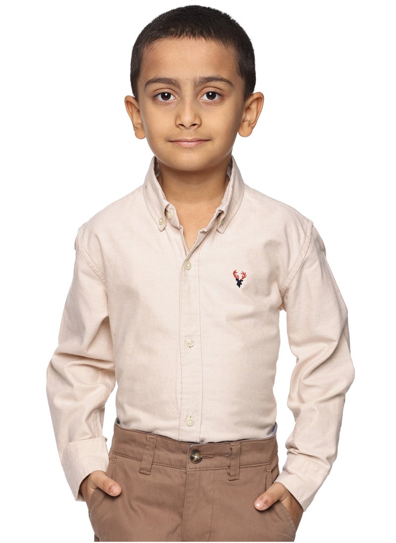 Boys' Long Sleeve Oxford Dress Shirt | Kids Classic Formal Button Down Shirt | Collared Neck Cotton Shirt - Beige