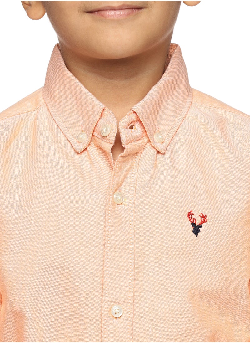 Boys' Long Sleeve Oxford Dress Shirt | Kids Classic Formal Button Down Shirt | Collared Neck Cotton Shirt - Orange