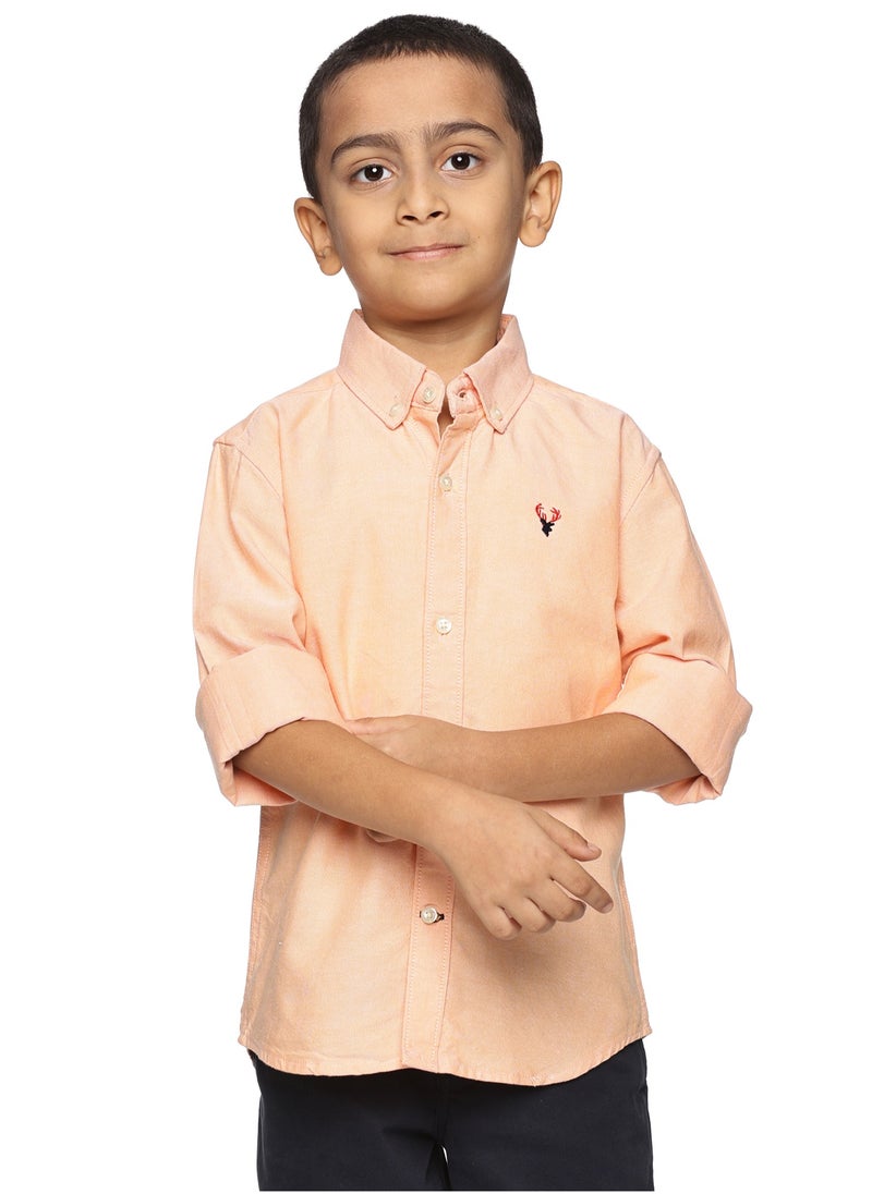 Boys' Long Sleeve Oxford Dress Shirt | Kids Classic Formal Button Down Shirt | Collared Neck Cotton Shirt - Orange