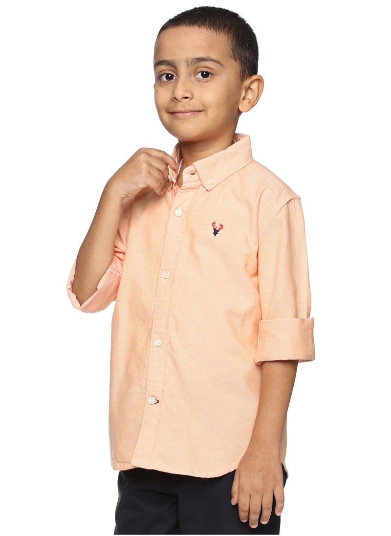 Boys' Long Sleeve Oxford Dress Shirt | Kids Classic Formal Button Down Shirt | Collared Neck Cotton Shirt - Orange