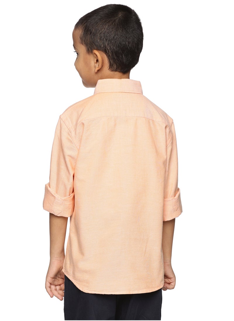 Boys' Long Sleeve Oxford Dress Shirt | Kids Classic Formal Button Down Shirt | Collared Neck Cotton Shirt - Orange