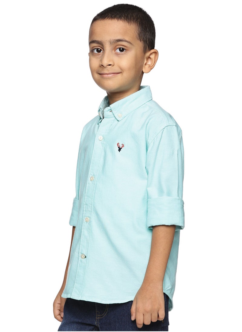 Boys' Long Sleeve Oxford Dress Shirt | Kids Classic Formal Button Down Shirt | Collared Neck Cotton Shirt - Sea Green