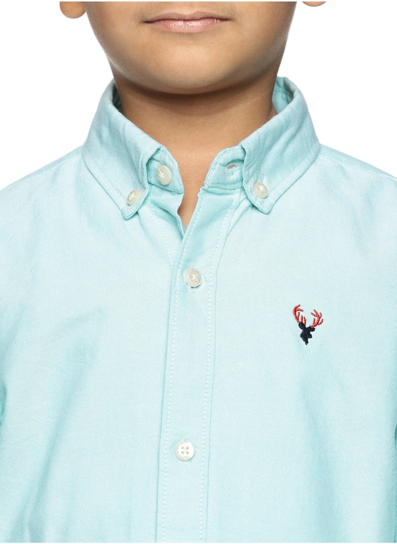 Boys' Long Sleeve Oxford Dress Shirt | Kids Classic Formal Button Down Shirt | Collared Neck Cotton Shirt - Sea Green