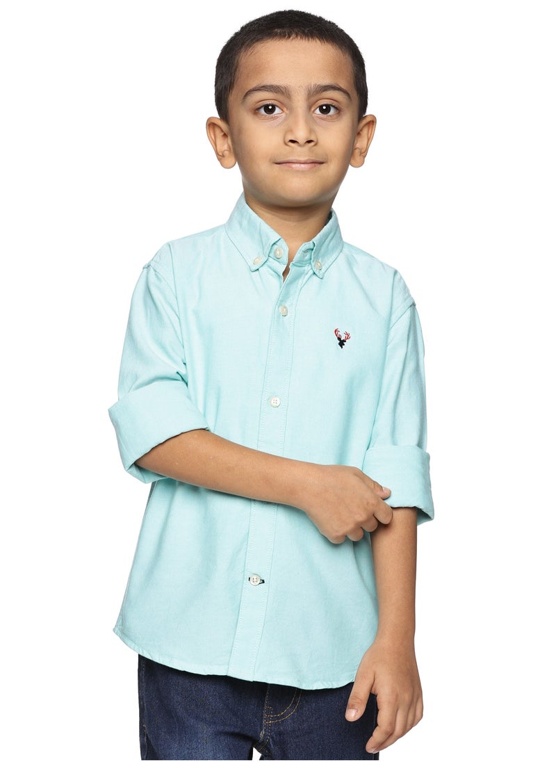 Boys' Long Sleeve Oxford Dress Shirt | Kids Classic Formal Button Down Shirt | Collared Neck Cotton Shirt - Sea Green