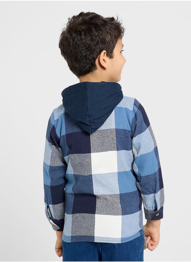 Kids Button Detail Hooded Shirt