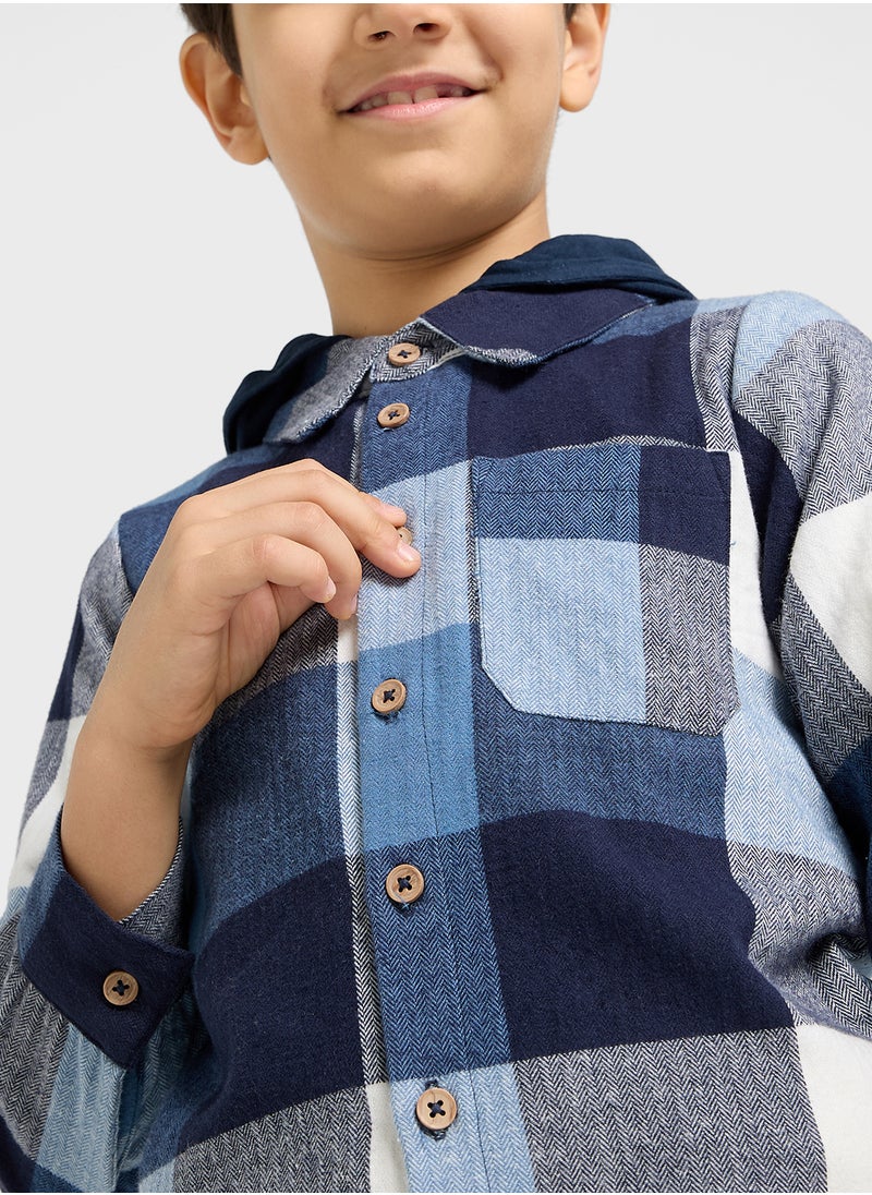 Kids Button Detail Hooded Shirt