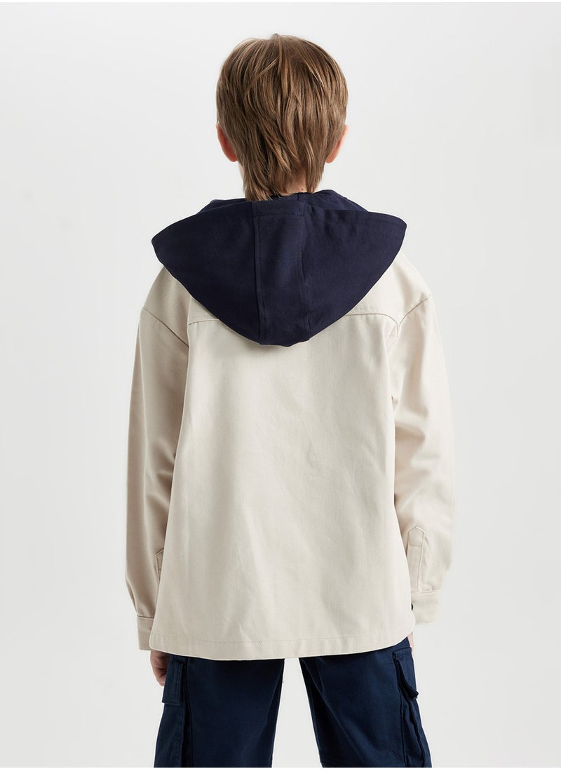 Oversized Fit Wide Hooded Gabardine Long Sleeve Shirt