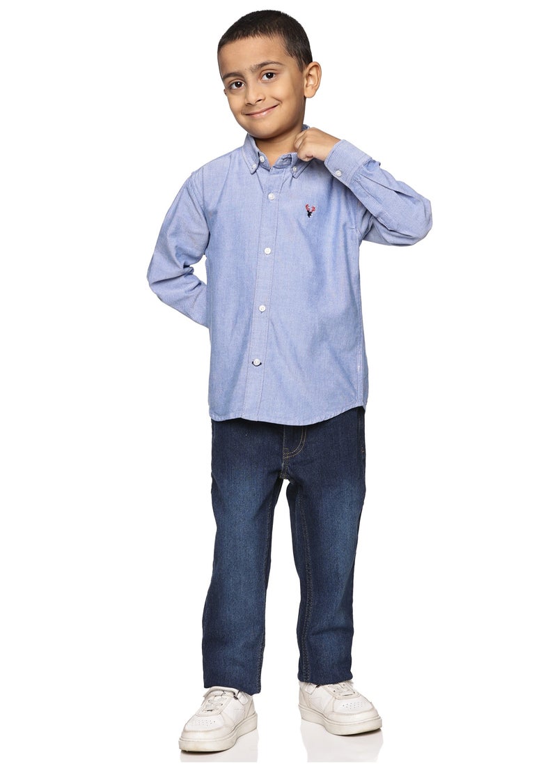 Boys' Long Sleeve Oxford Dress Shirt | Kids Classic Formal Button Down Shirt | Collared Neck Cotton Shirt