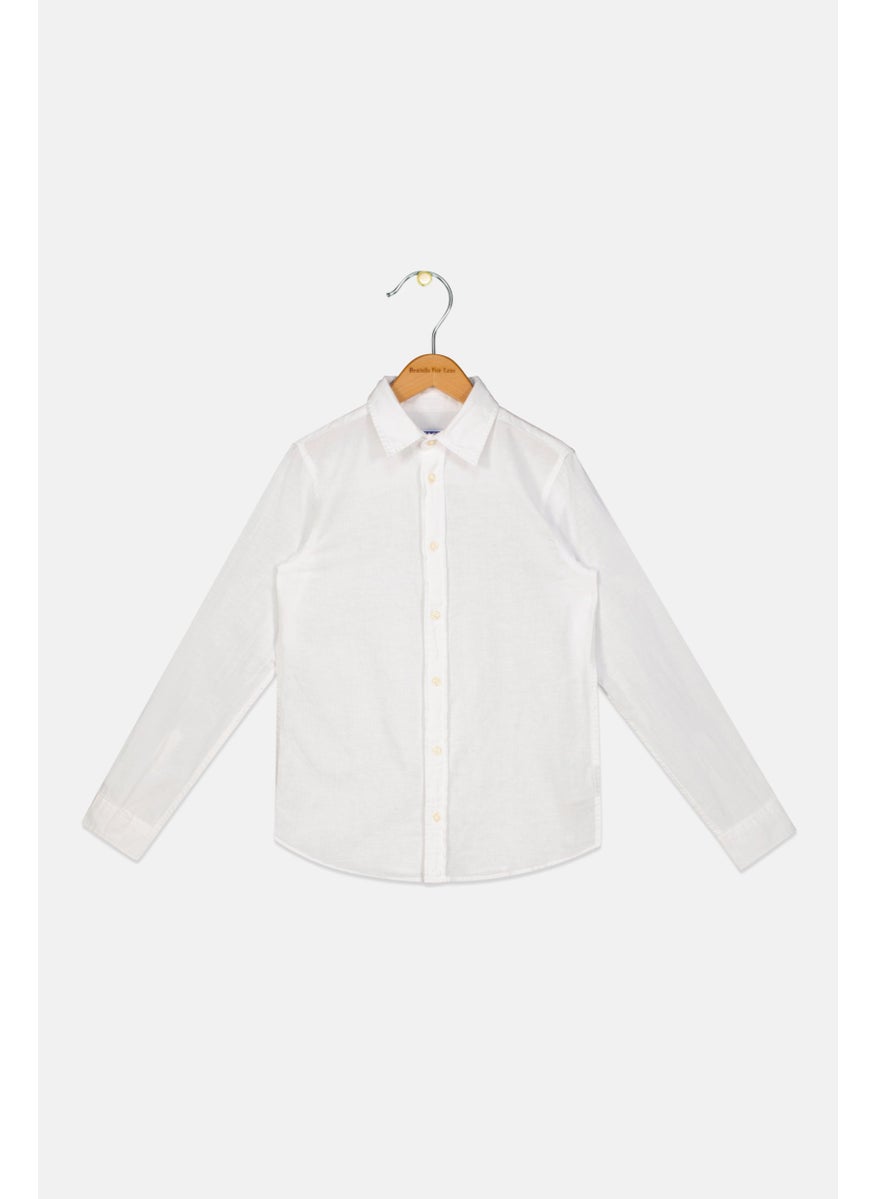 Kids Boy Plain Long Sleeve Casual Shirt, White