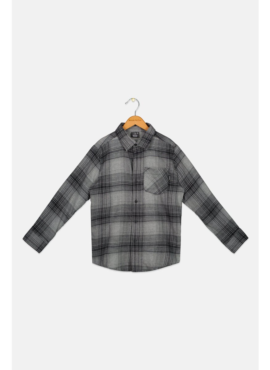 Kids Boy Plaid Casual Shirt, Black