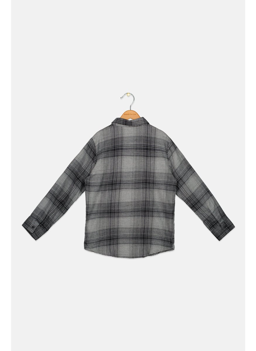 Kids Boy Plaid Casual Shirt, Black