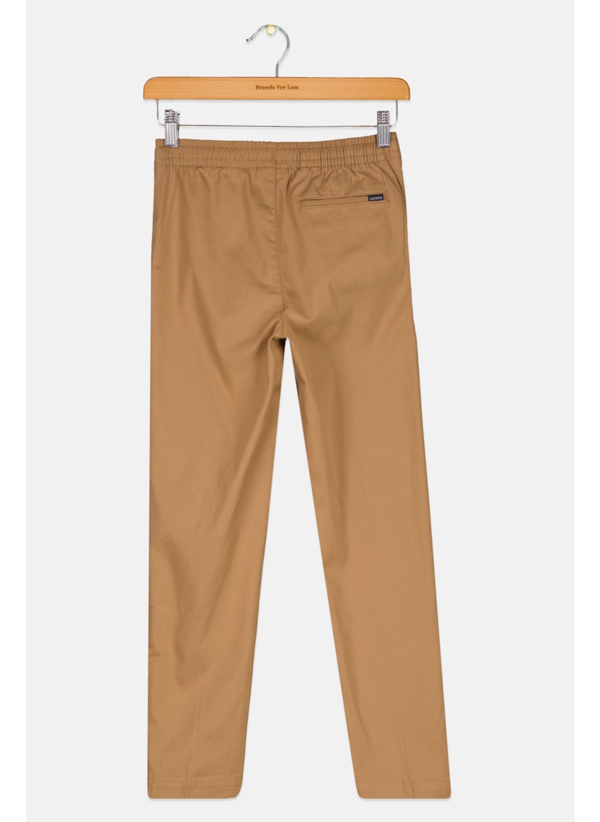 Kids Boy Embroidered Logo Chino Pants, Khaki