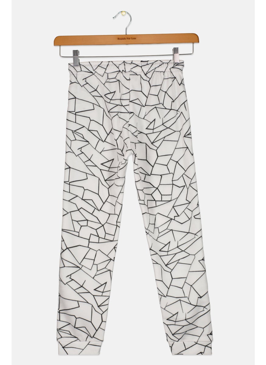 Kids Boy Geometric Drawstring Sweatpants, White