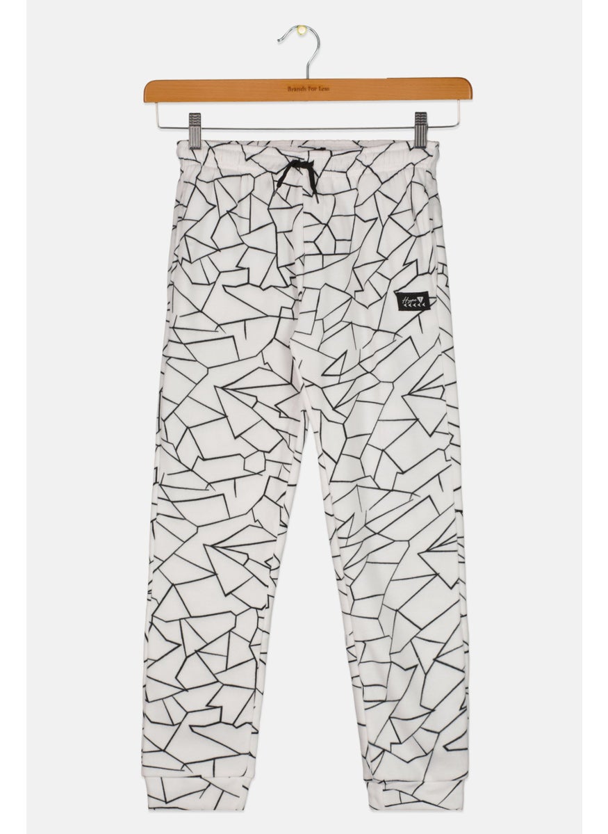 Kids Boy Geometric Drawstring Sweatpants, White