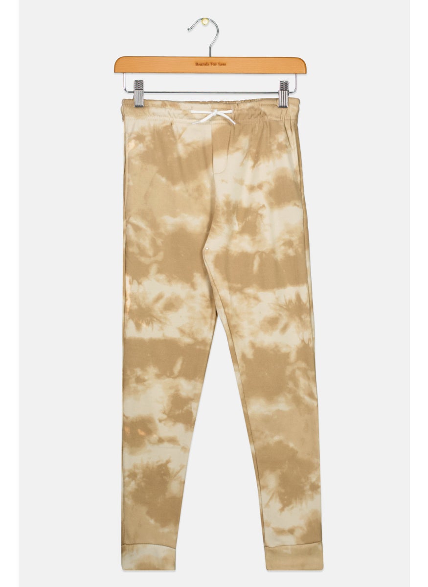 Kids Boy Drawstring Tie Dye Jogger Pants, Beige