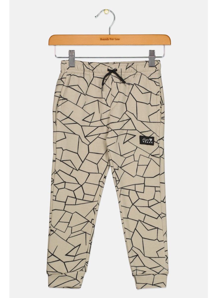 Kids Boy Drawstring Allover Print Jogger Pants, Beige