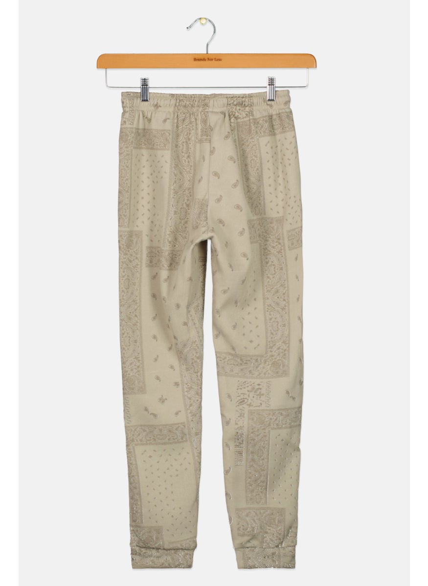 Kids Boy Drawstring Paisley Print Jogger Pants, Beige