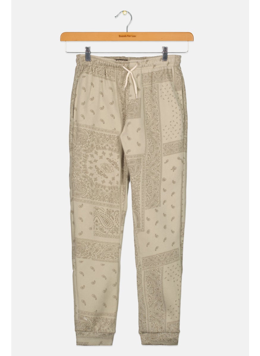 Kids Boy Drawstring Paisley Print Jogger Pants, Beige