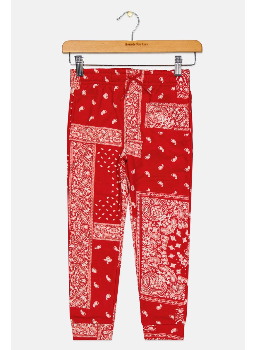 Kids Boy Paisley Print Sweatpants, Red