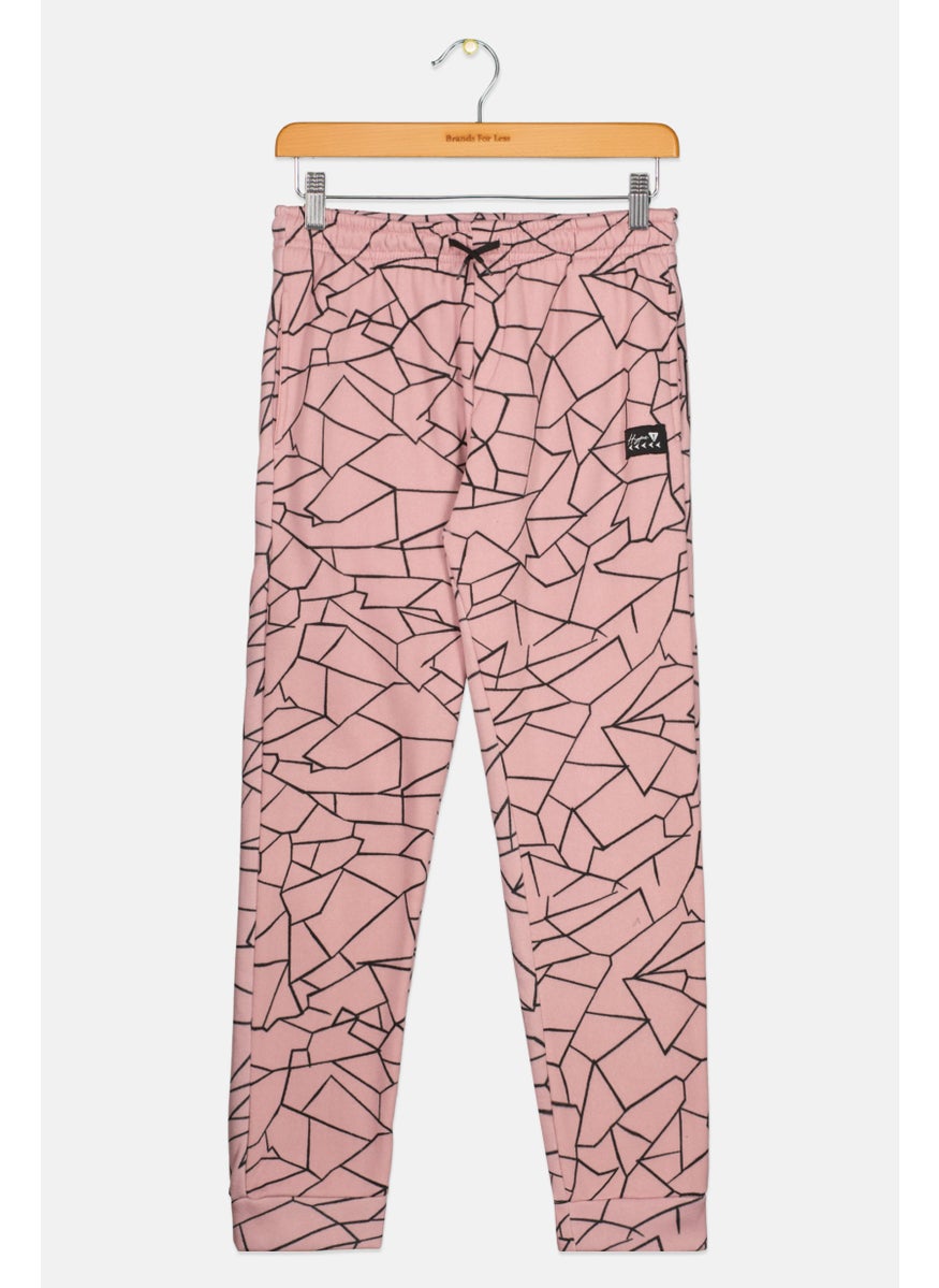 Kids Boy Geometric Drawstring Sweatpants, Pink