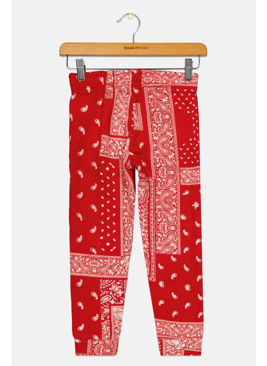 Kids Boy Drawstring Paisley Print Jogger Pants, Red Combo
