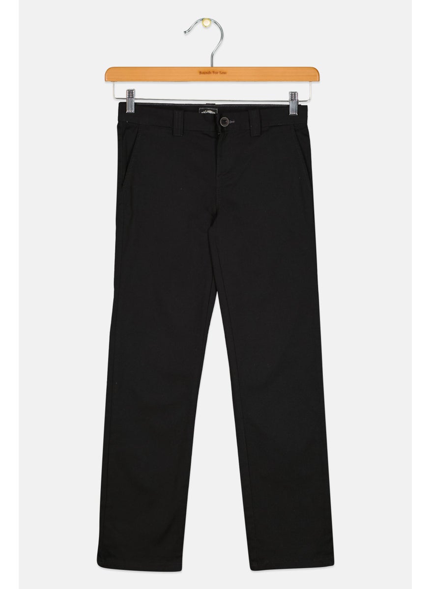 Kids Boy Plain Straight Leg Chino Pants, Black