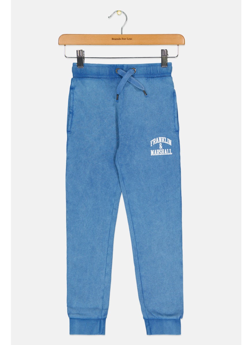 Kids Boy Drawstring Brand Logo Jogger Pants, Blue