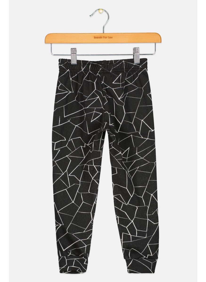 Kids Boy Drawstring Allover Print Jogger Pants, Black