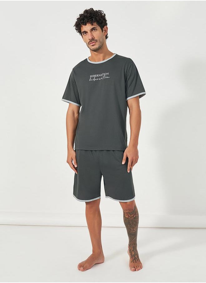 Slogan Print T-Shit & Shorts Set