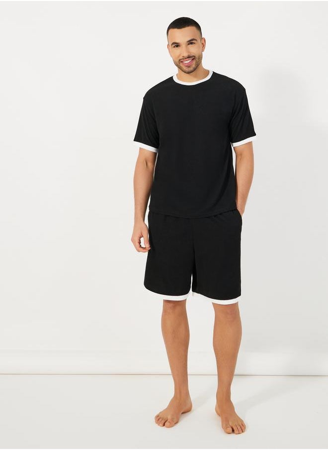 Towel Knit T-Shirt & Contrast Trim Shorts Set