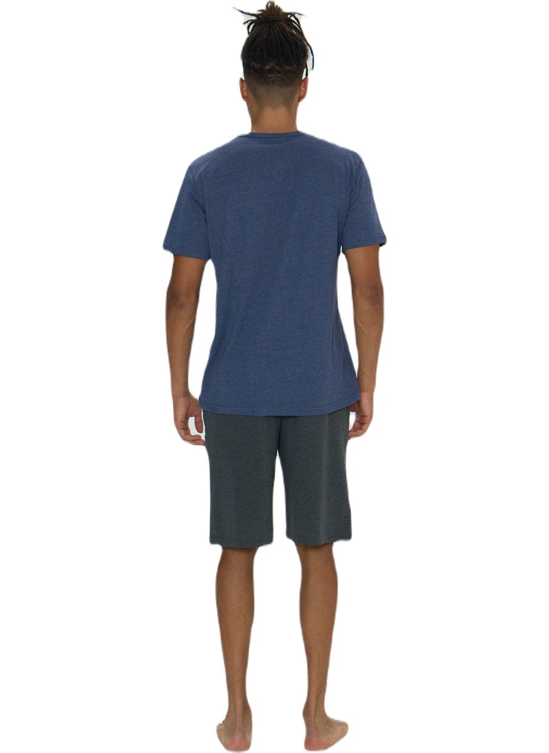 Men's Blue Melange Round Neck Shorts Set