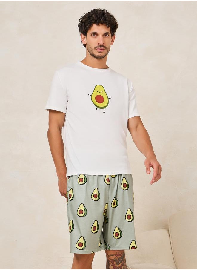 Crew Neck Avocado Print T-Shirt & Shorts Set