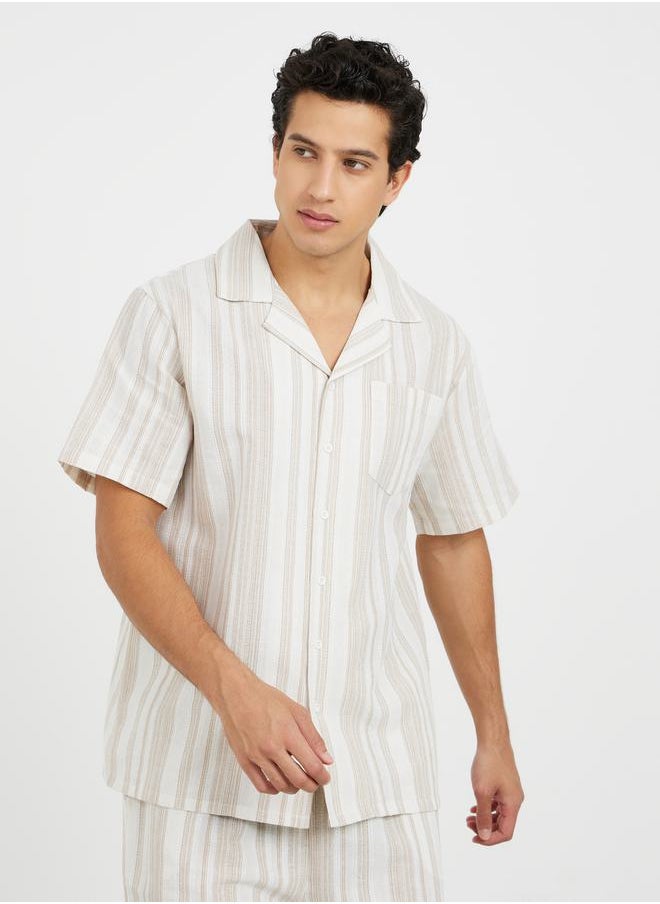 Styli Striped Revere Collar Shirt and Short set