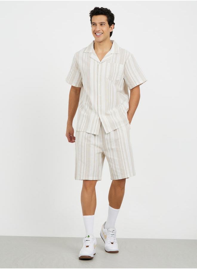 Striped Revere Collar Shirt and Short Set