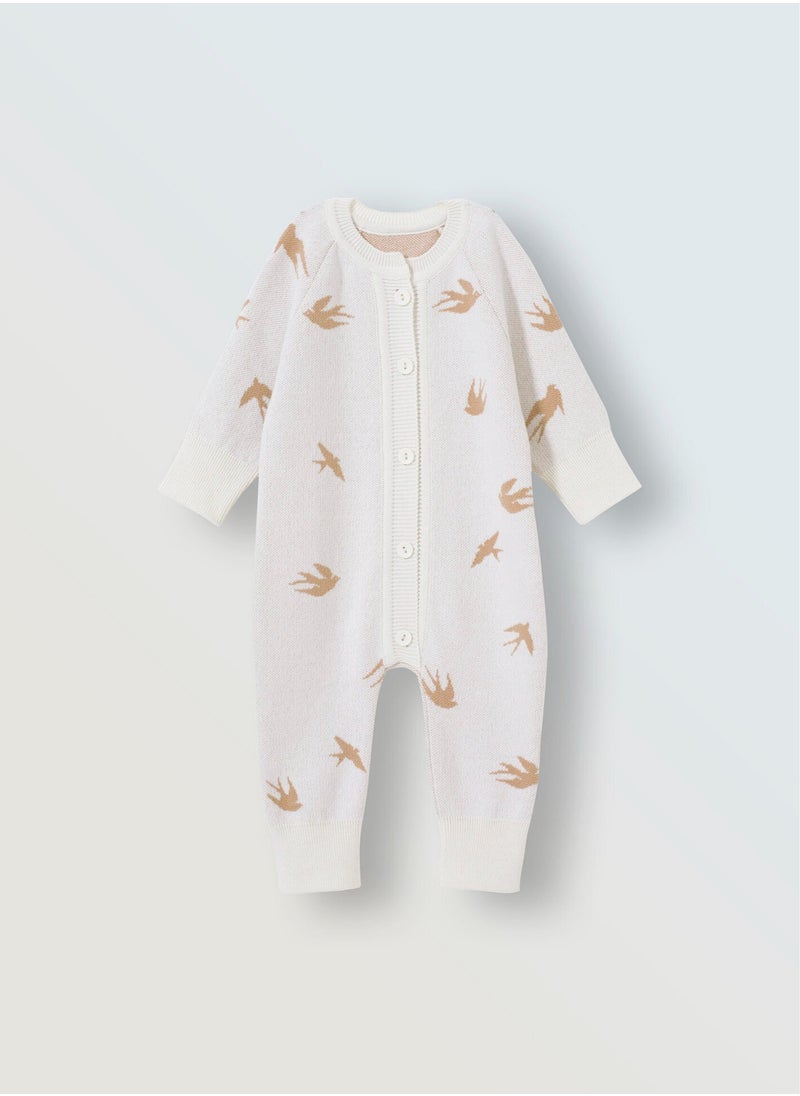 Knitted Baby Romper (Swallows) - Soft Cotton Yarn, Unisex Design for Boys and Girls, Perfect for Newborns, Ideal for First Outings, Photo Sessions, and Everyday Wear, Comfortable Fit with Foldable Cuffs