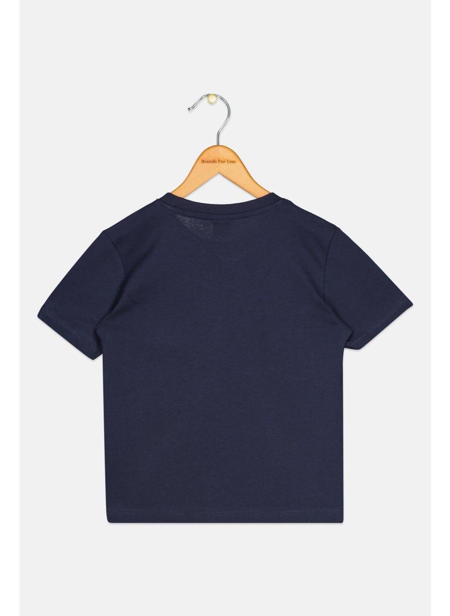 Kids Boys Crew Neck Short Sleeves Brand Logo T-Shirt, Navy