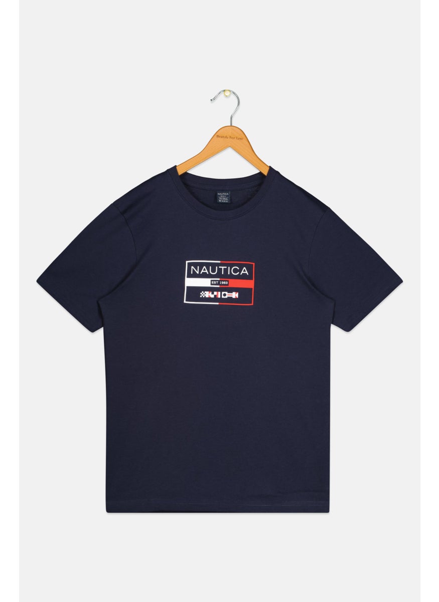 Kids Boy Short Sleeve Brand Logo T Shirt, Navy Combo