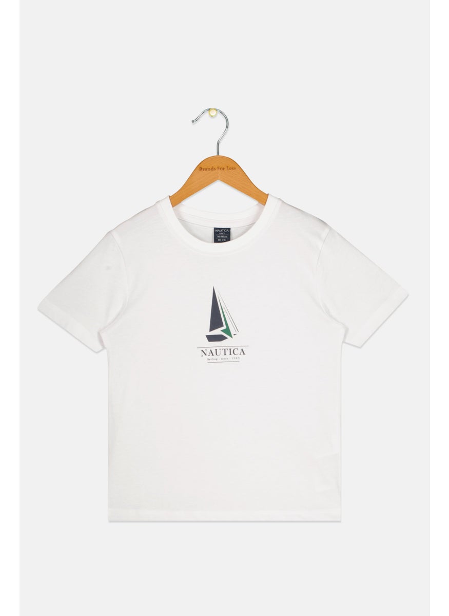 Kids Boy Short Sleeves Brand Logo T-Shirt, White