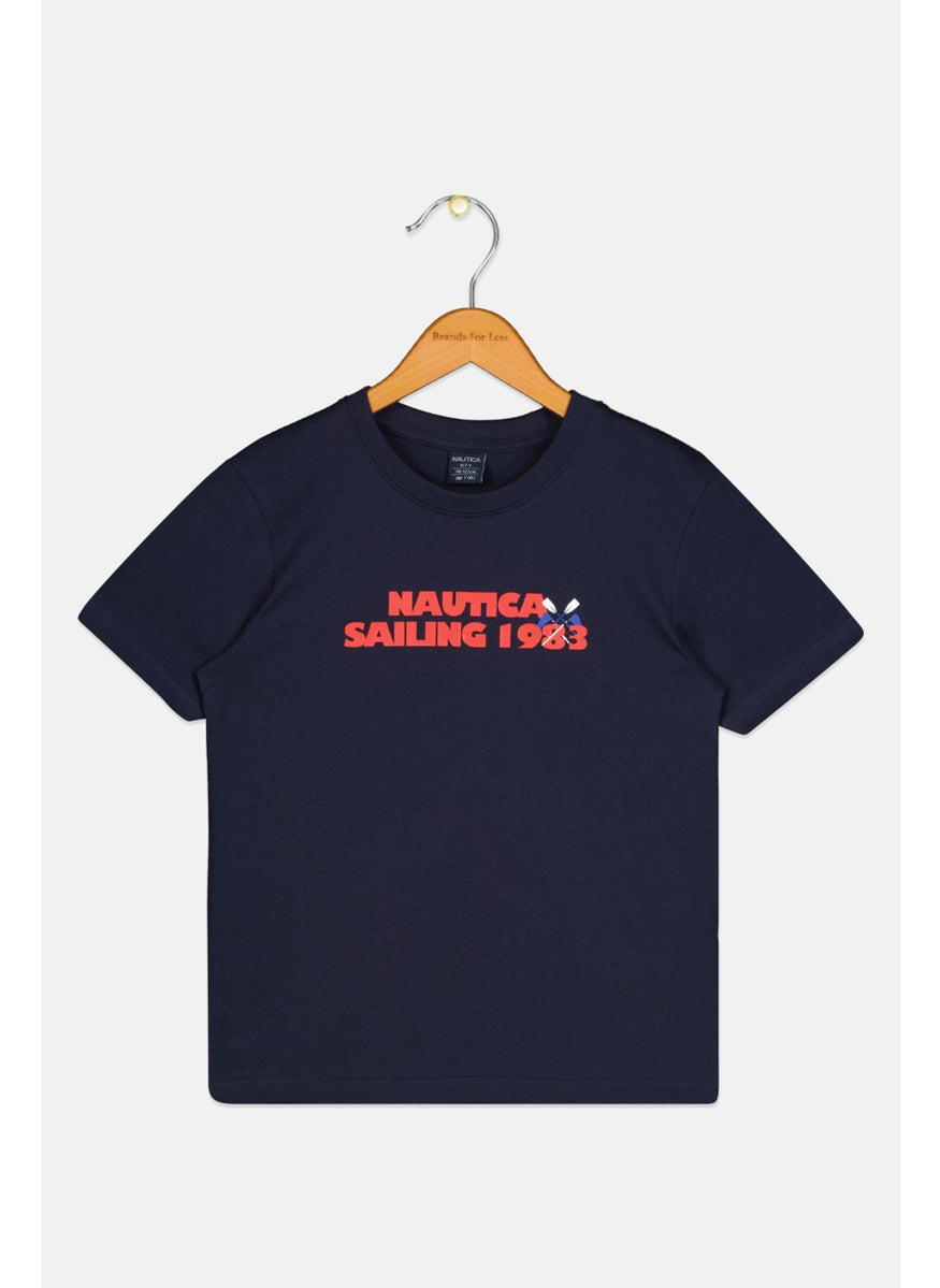 Kids Boy Graphic Printed Short Sleeve T-Shirt, Navy