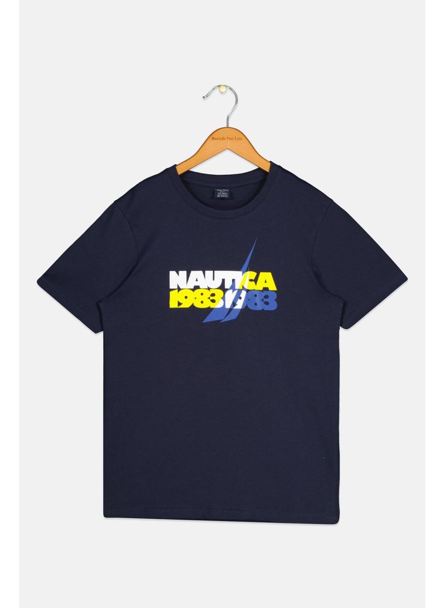 Kids Boy Short Sleeves Brand Logo T-Shirt, Navy