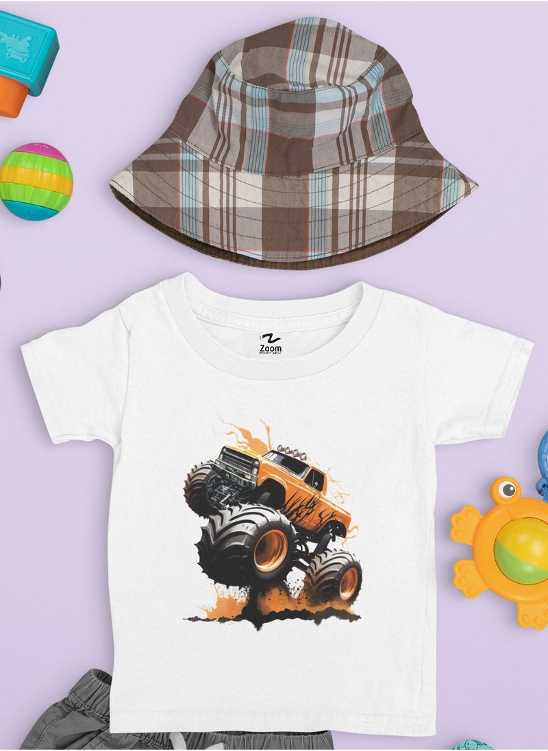 Orange Monster Truck T-Shirt For Kids