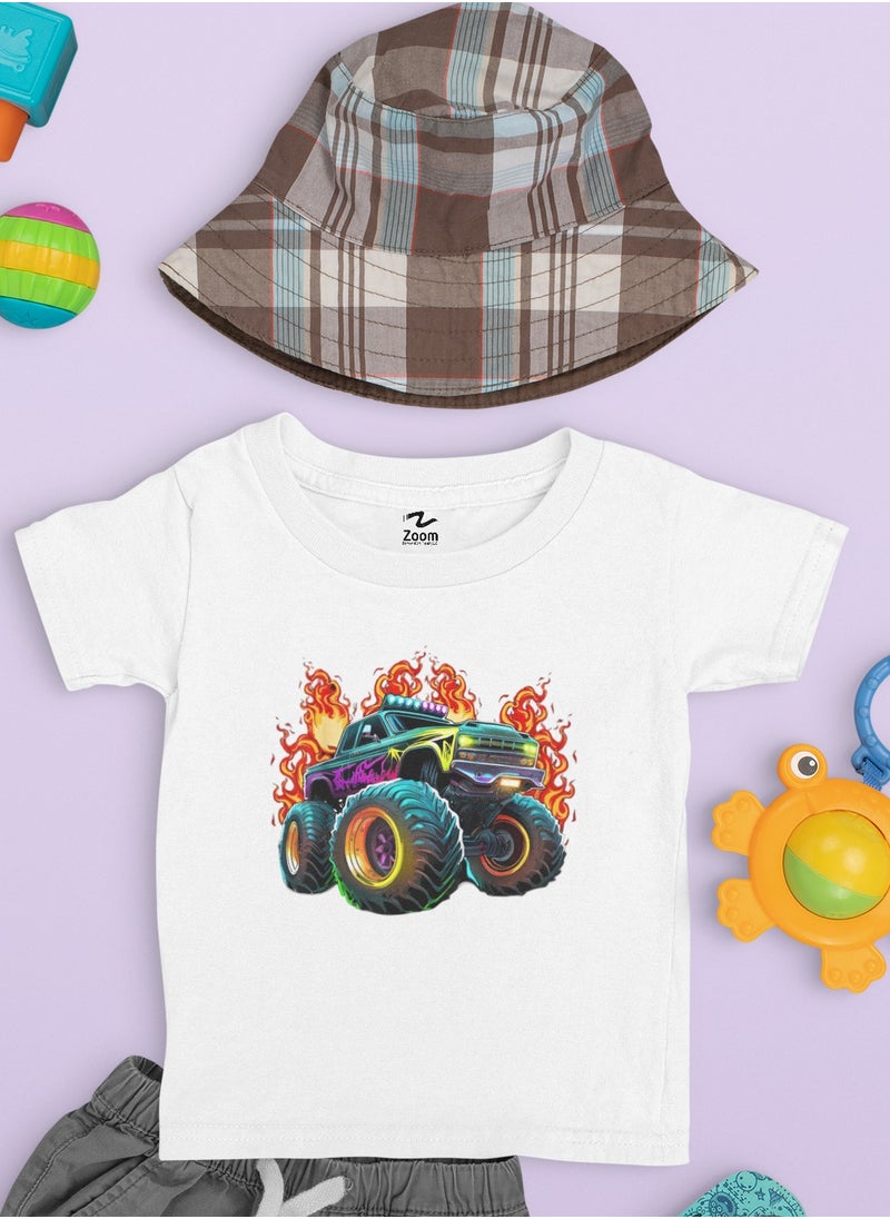 Monster Truck Fire Effect T-Shirt For Kids Trendy