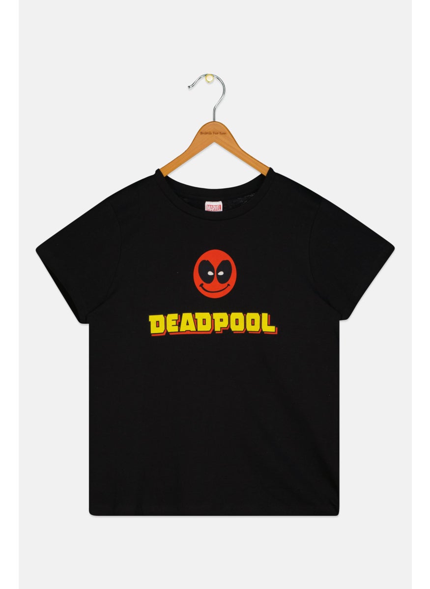 Kids Boy Deadpool Print Short Sleeve T-Shirt, Black