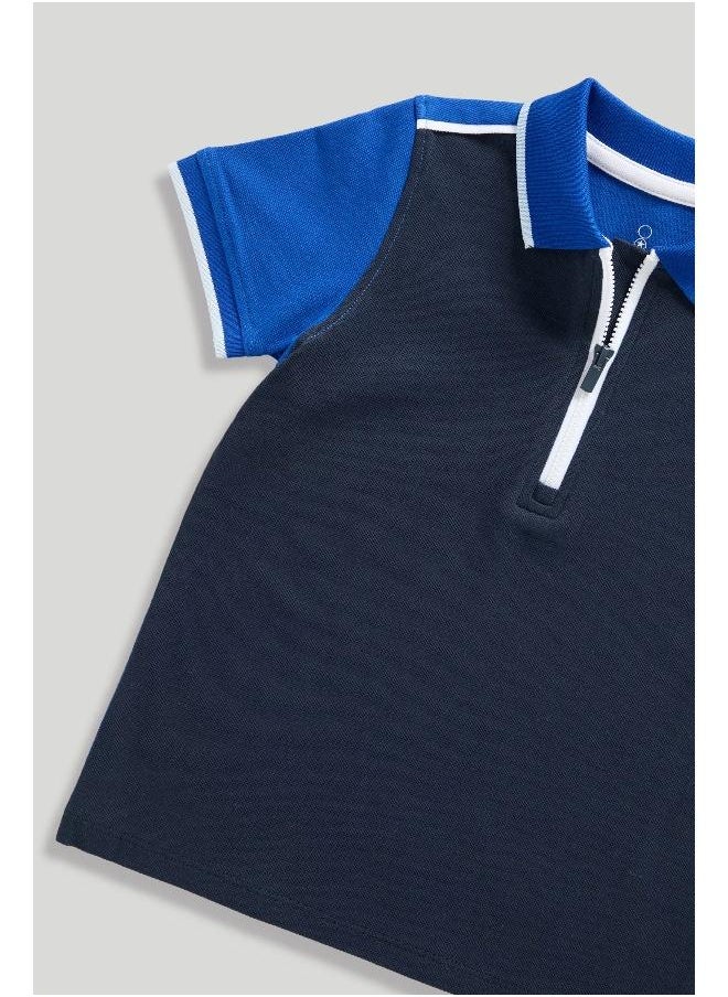 Blue Zip-Up Polo Shirt