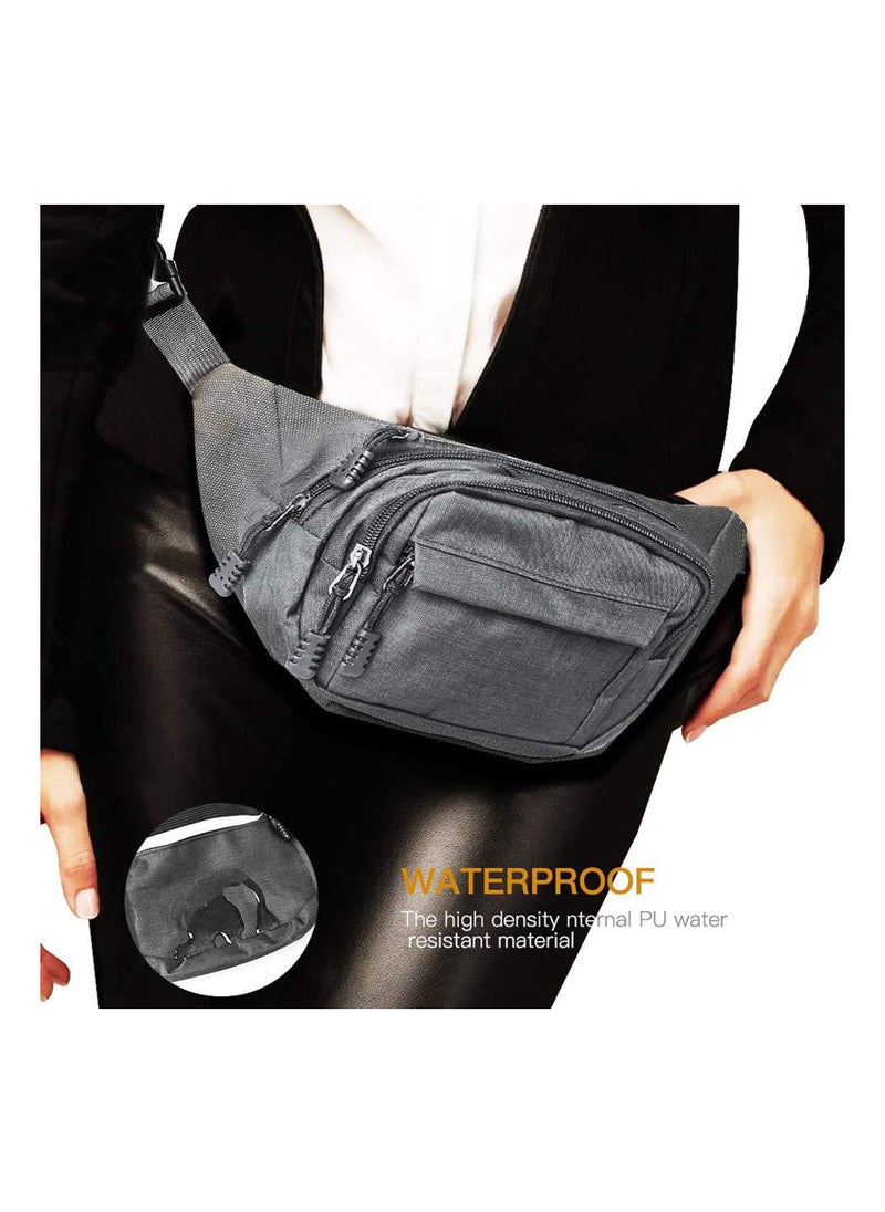 Bumbag Waist Bag, Waterproof 4 Zip Pockets Running Waist Pack Bag for Men Women, Adjustable Belt Waistpacks for Outdoors, Sport, Hiking, Travel