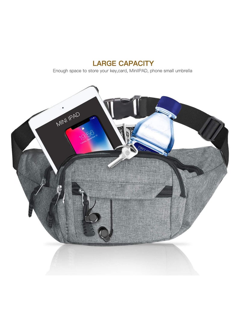 Bumbag Waist Bag, Waterproof 4 Zip Pockets Running Waist Pack Bag for Men Women, Adjustable Belt Waistpacks for Outdoors, Sport, Hiking, Travel